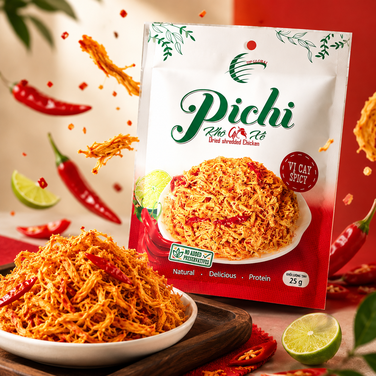 Pichi khô gà xé 25g – vị cay truyền thống