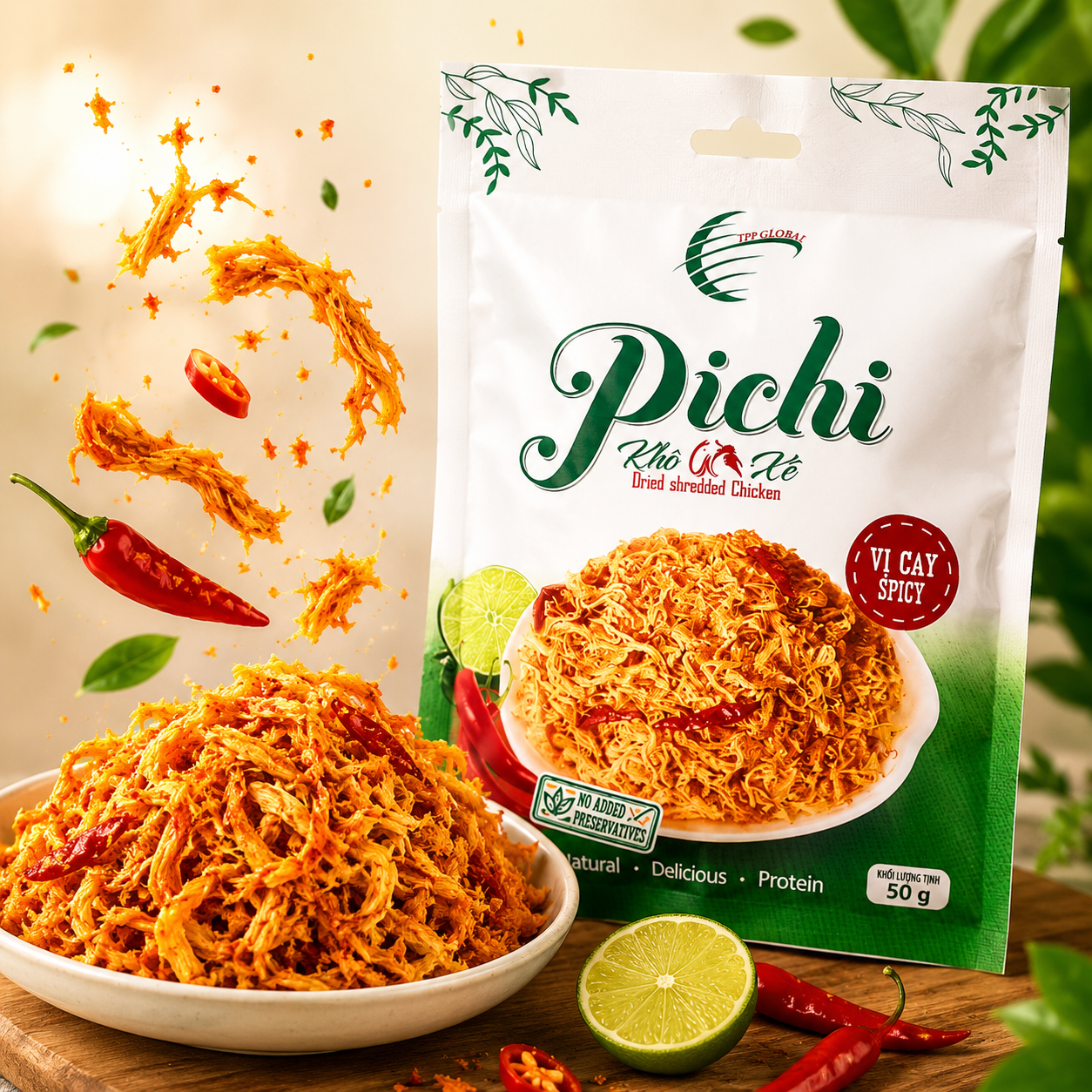 Pichi khô gà xé 50g – vị cay truyền thống