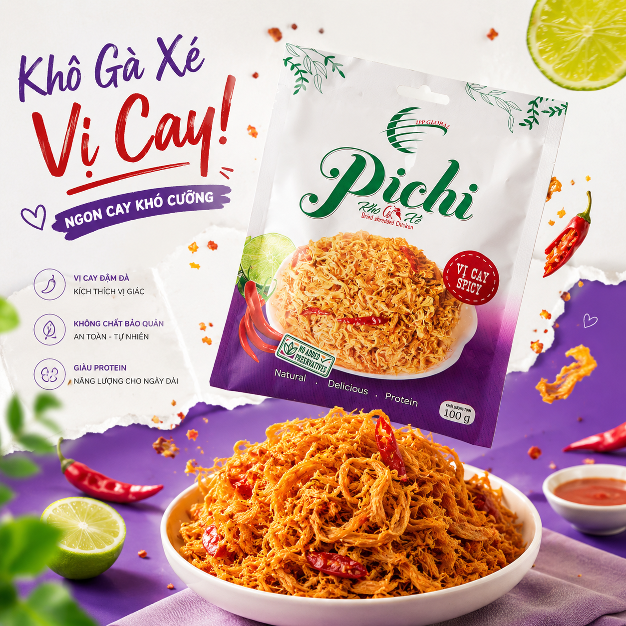Pichi khô gà xé 100g – vị cay truyền thống