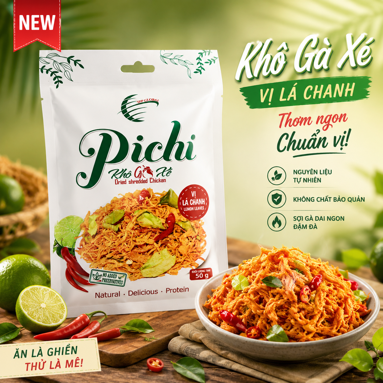 Khô gà xé cay vị lá chanh 50g